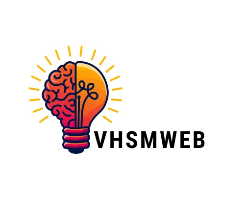 Lampada em cor laranja com o nome da empresa VHSMWEB.